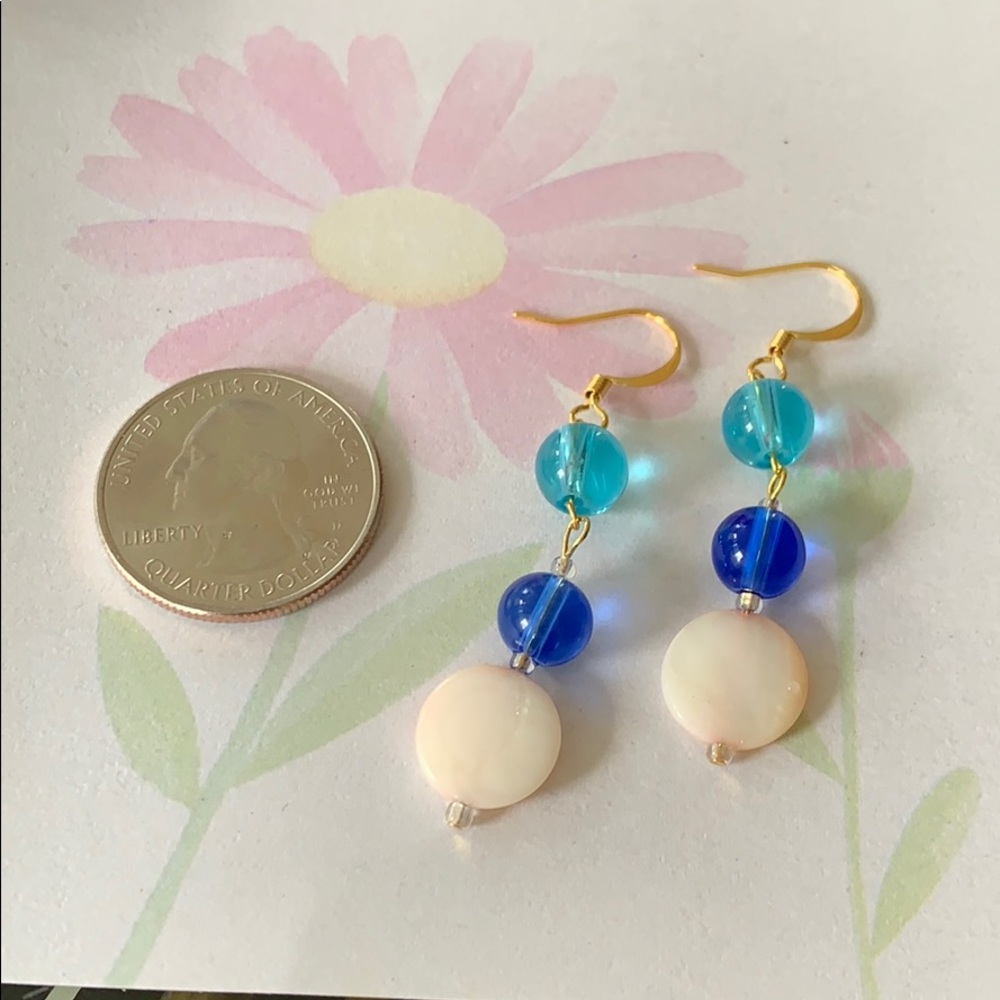 Hand Beaded Summer Fun blue Hawaii earrings